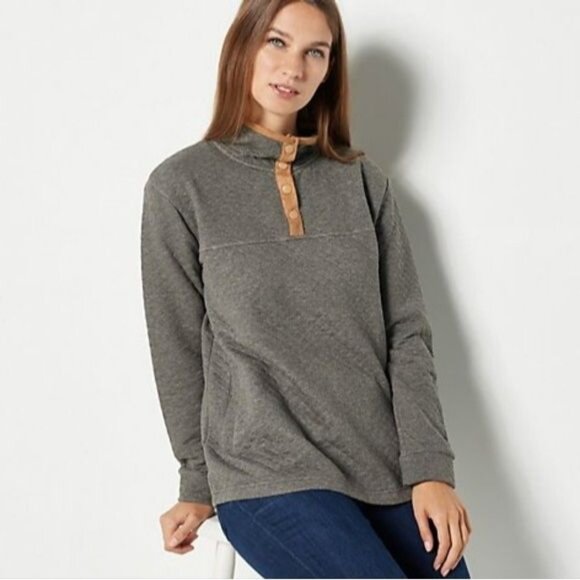 KOOLABURRA by UGG Women Quilted Sweatshirt Funnel Neck Sz 1X Gray Casual 3-3 - Picture 1 of 9